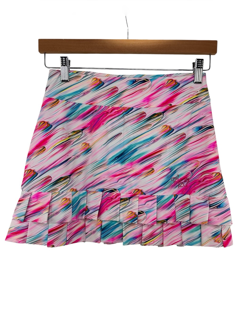 Tzu Tzu Multicolor Marble Print Tiered Ruffle Pleated Tennis Skirt / Skort Sz XS